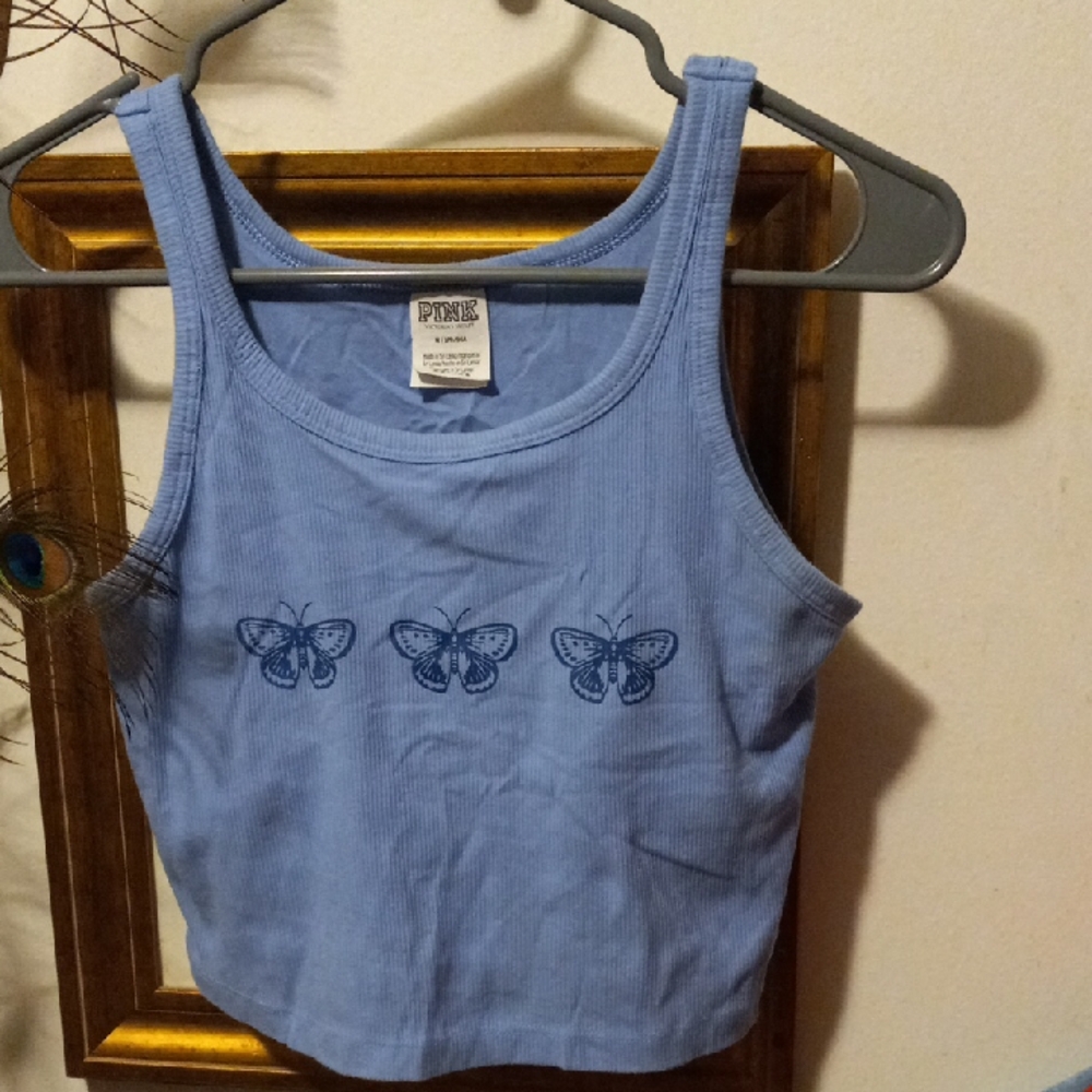 PINK Victoria's Secret Light Blue Butterfly Tank Top
